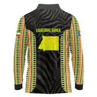 Equatorial Guinea Heritage Long Sleeve Polo Shirt with National Emblem and Tribal Zebra Print