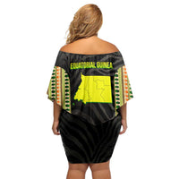 Equatorial Guinea Heritage Off Shoulder Short Dress with National Emblem and Tribal Zebra Print