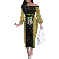 Equatorial Guinea Heritage Off The Shoulder Long Sleeve Dress with National Emblem and Tribal Zebra Print