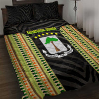 Equatorial Guinea Heritage Quilt Bed Set with National Emblem and Tribal Zebra Print
