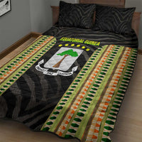Equatorial Guinea Heritage Quilt Bed Set with National Emblem and Tribal Zebra Print