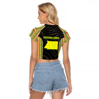 Equatorial Guinea Heritage Raglan Cropped T Shirt with National Emblem and Tribal Zebra Print