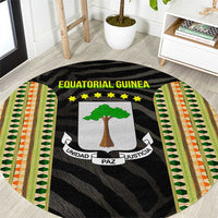 Equatorial Guinea Heritage Round Carpet with National Emblem and Tribal Zebra Print