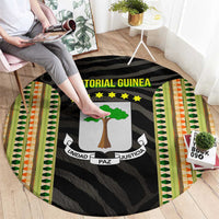 Equatorial Guinea Heritage Round Carpet with National Emblem and Tribal Zebra Print