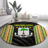 Equatorial Guinea Heritage Round Carpet with National Emblem and Tribal Zebra Print