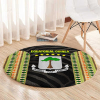 Equatorial Guinea Heritage Round Carpet with National Emblem and Tribal Zebra Print