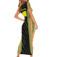 Equatorial Guinea Heritage Short Sleeve Bodycon Dress with National Emblem and Tribal Zebra Print