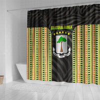 Equatorial Guinea Heritage Shower Curtain with National Emblem and Tribal Zebra Print