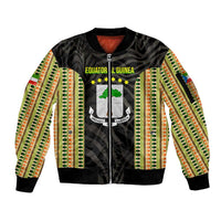Equatorial Guinea Heritage Sleeve Zip Bomber Jacket with National Emblem and Tribal Zebra Print