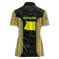 Equatorial Guinea Heritage Women Polo Shirt with National Emblem and Tribal Zebra Print