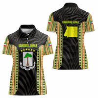 Equatorial Guinea Heritage Women Polo Shirt with National Emblem and Tribal Zebra Print