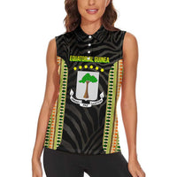 Equatorial Guinea Heritage Women Sleeveless Polo Shirt with National Emblem and Tribal Zebra Print