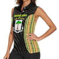Equatorial Guinea Heritage Women Sleeveless Polo Shirt with National Emblem and Tribal Zebra Print