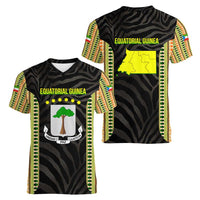 Equatorial Guinea Heritage Women V-Neck T-Shirt with National Emblem and Tribal Zebra Print