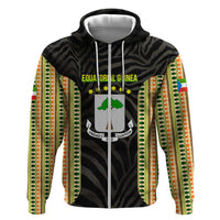 Equatorial Guinea Heritage Zip Hoodie with National Emblem and Tribal Zebra Print