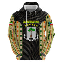 Equatorial Guinea Heritage Zip Hoodie with National Emblem and Tribal Zebra Print