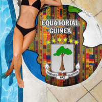 Equatorial Guinea Kente Beach Blanket with Tribal Mask and National Coat of Arms