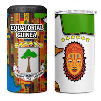 Equatorial Guinea Kente 4 in 1 Can Cooler Tumbler with Tribal Mask and National Coat of Arms