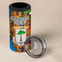 Equatorial Guinea Kente 4 in 1 Can Cooler Tumbler with Tribal Mask and National Coat of Arms
