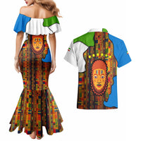 Equatorial Guinea Kente Couples Matching Mermaid Dress and Hawaiian Shirt with Tribal Mask and National Coat of Arms