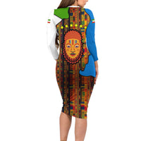 Equatorial Guinea Kente Family Matching Long Sleeve Bodycon Dress and Hawaiian Shirt with Tribal Mask and National Coat of Arms