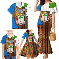 Equatorial Guinea Kente Family Matching Mermaid Dress and Hawaiian Shirt with Tribal Mask and National Coat of Arms
