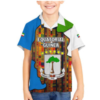 Equatorial Guinea Kente Family Matching Mermaid Dress and Hawaiian Shirt with Tribal Mask and National Coat of Arms