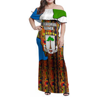 Equatorial Guinea Kente Family Matching Off Shoulder Maxi Dress and Hawaiian Shirt with Tribal Mask and National Coat of Arms