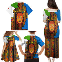 Equatorial Guinea Kente Family Matching Puletasi and Hawaiian Shirt with Tribal Mask and National Coat of Arms