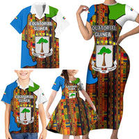 Equatorial Guinea Kente Family Matching Short Sleeve Bodycon Dress and Hawaiian Shirt with Tribal Mask and National Coat of Arms