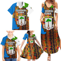 Equatorial Guinea Kente Family Matching Summer Maxi Dress and Hawaiian Shirt with Tribal Mask and National Coat of Arms