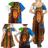 Equatorial Guinea Kente Family Matching Summer Maxi Dress and Hawaiian Shirt with Tribal Mask and National Coat of Arms