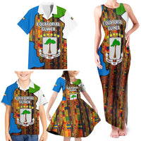Equatorial Guinea Kente Family Matching Tank Maxi Dress and Hawaiian Shirt with Tribal Mask and National Coat of Arms