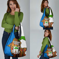 Equatorial Guinea Kente Grocery Bag with Tribal Mask and National Coat of Arms