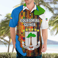 Equatorial Guinea Kente Hawaiian Shirt with Tribal Mask and National Coat of Arms