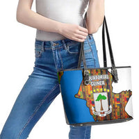 Equatorial Guinea Kente Leather Tote Bag with Tribal Mask and National Coat of Arms