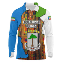 Equatorial Guinea Kente Long Sleeve Polo Shirt with Tribal Mask and National Coat of Arms
