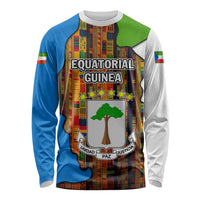 Equatorial Guinea Kente Long Sleeve Shirt with Tribal Mask and National Coat of Arms