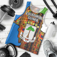 Equatorial Guinea Kente Men Tank Top with Tribal Mask and National Coat of Arms