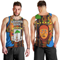 Equatorial Guinea Kente Men Tank Top with Tribal Mask and National Coat of Arms