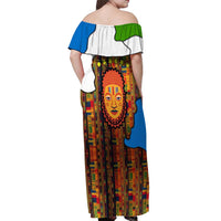 Equatorial Guinea Kente Off Shoulder Maxi Dress with Tribal Mask and National Coat of Arms
