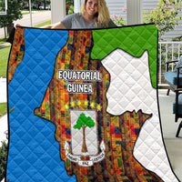 Equatorial Guinea Kente Quilt with Tribal Mask and National Coat of Arms