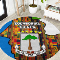 Equatorial Guinea Kente Round Carpet with Tribal Mask and National Coat of Arms
