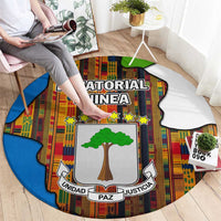 Equatorial Guinea Kente Round Carpet with Tribal Mask and National Coat of Arms