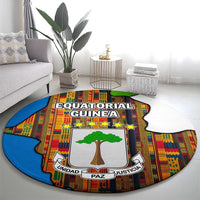 Equatorial Guinea Kente Round Carpet with Tribal Mask and National Coat of Arms
