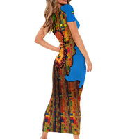 Equatorial Guinea Kente Short Sleeve Bodycon Dress with Tribal Mask and National Coat of Arms