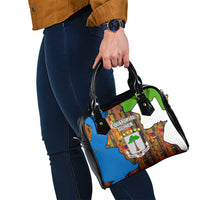 Equatorial Guinea Kente Shoulder Handbag with Tribal Mask and National Coat of Arms