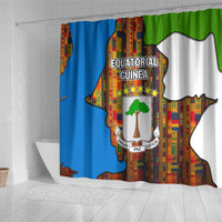 Equatorial Guinea Kente Shower Curtain with Tribal Mask and National Coat of Arms