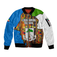 Equatorial Guinea Kente Sleeve Zip Bomber Jacket with Tribal Mask and National Coat of Arms