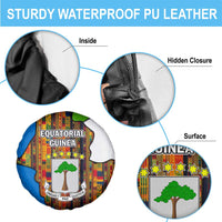 Equatorial Guinea Kente Spare Tire Cover with Tribal Mask and National Coat of Arms